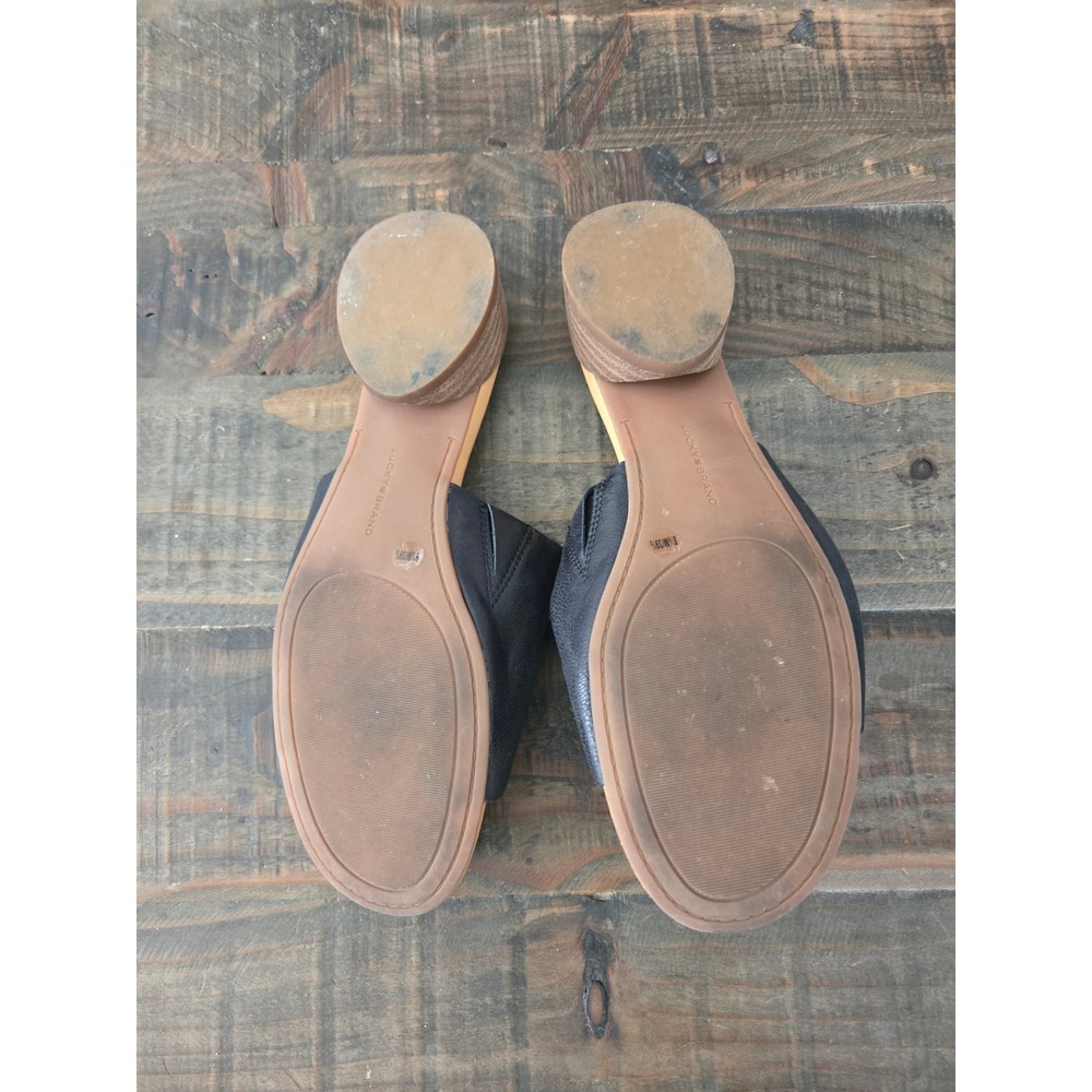 Lucky Brand Womens Black Leather Slide Sandals Block Heel Mules Size 8.5M - Picture 4 of 6